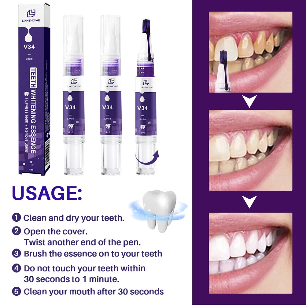 Mousse de limpieza Dental V34, pluma de esencia de reparación de blanqueamiento Dental púrpura, higiene bucal, pasta de dientes Corrector de Color para eliminar manchas dentales