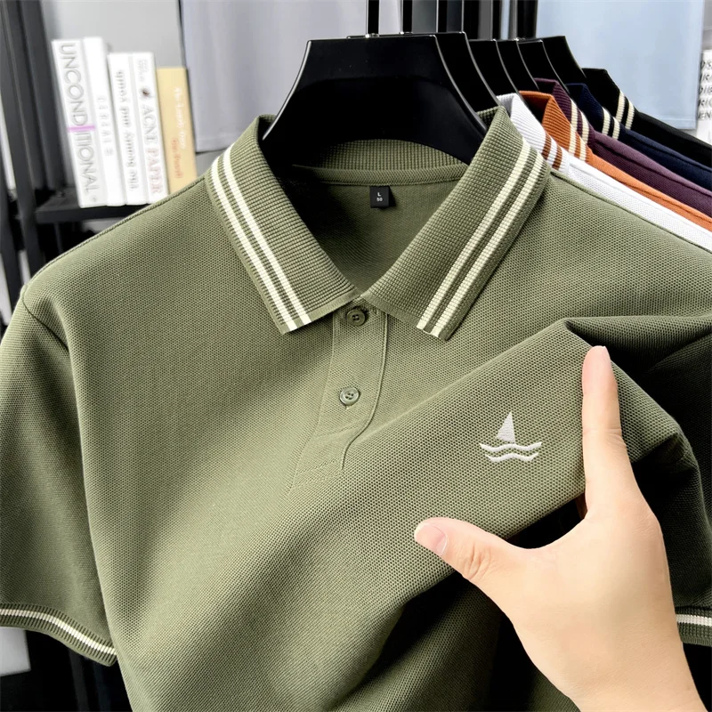 

2025 Summer New Fashionable Men's Flip Collar Short Sleeve Comfortable Breathable Polo Shirt Exquisite Embroidered T-shirt
