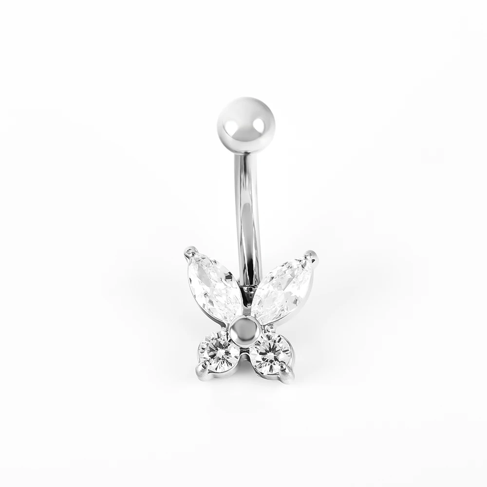 1 Stainless Steel Cast butterfly Inlaid Zirconium Belly Button Ring