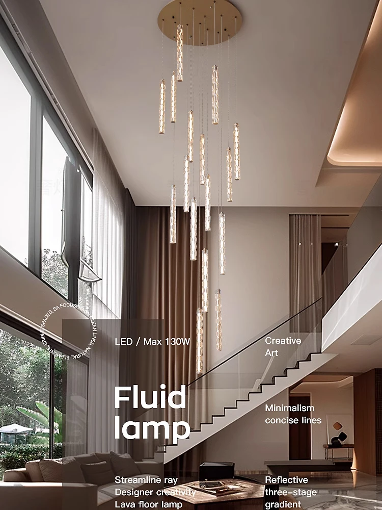 LED Staircase Long Chandelier Creative Light Luxury Designer Loft Duplex Villa Duplex Living Room Rotating Staircase Chandelier