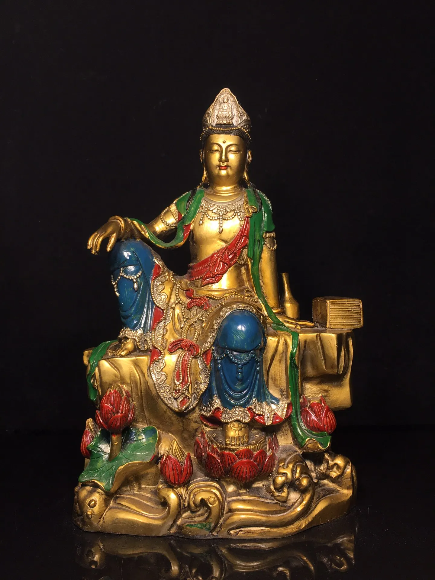 Old Bronze Painted Free Avalokitesvara Bodhisattva Lotus Buddha Terrace Free Guanyin Amitabha Buddha Worship Hall