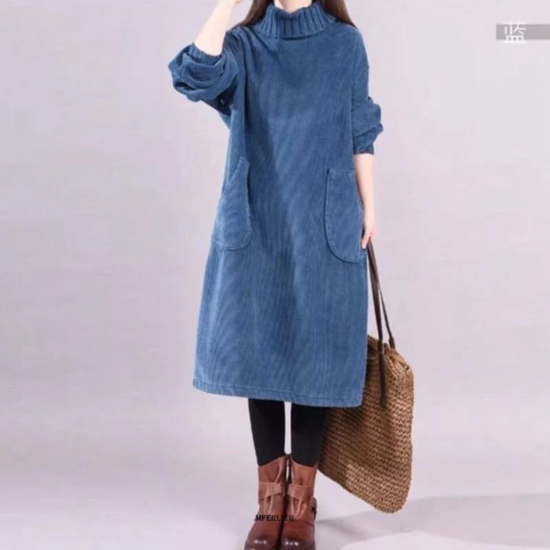 Large Size Women Dress Winter Dress Women Lady Vestidos Long Sleeve Warm Long Dress