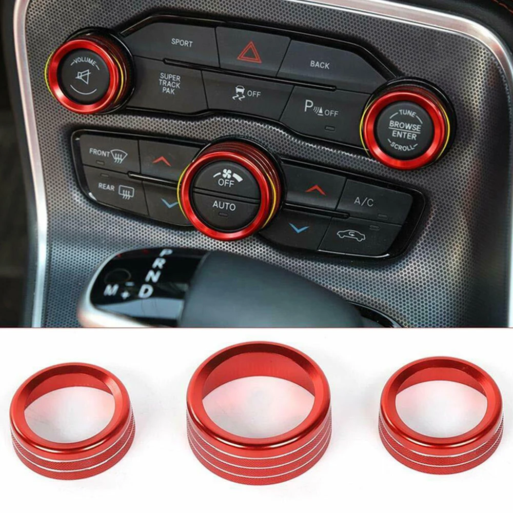 3Pcs Car Central Control Volume CD Switch Knob Rings Cap Covers Trim Aluminum Decorative Rings for Jeep Grand Cherokee 2014-2021