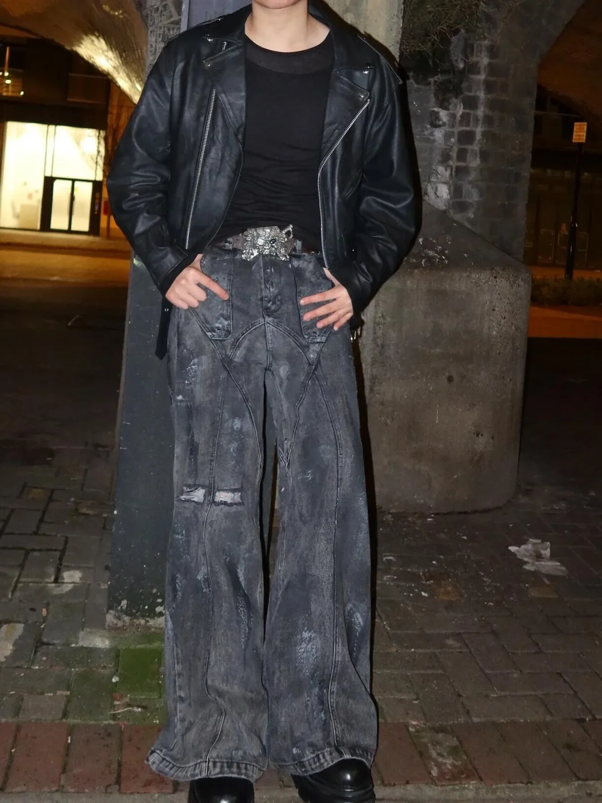NO FAITH STUDIOS black wax wash paint loose straight micro-pull three-dimensional cut jeans