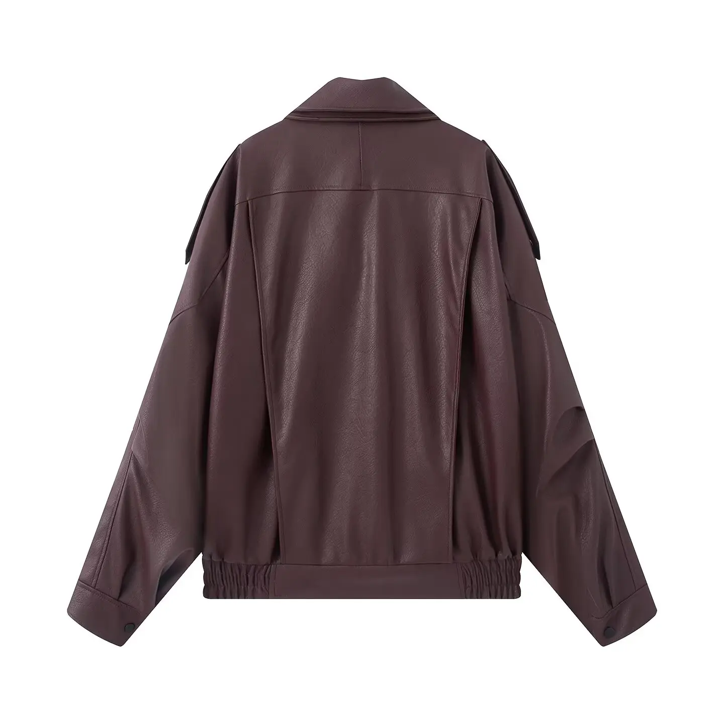 JNLEAOG Damen Faionable Loose Leder Jaet Herbst New Sle Vielseitiges Design Polyesterfaser Long Sve Reißverschluss