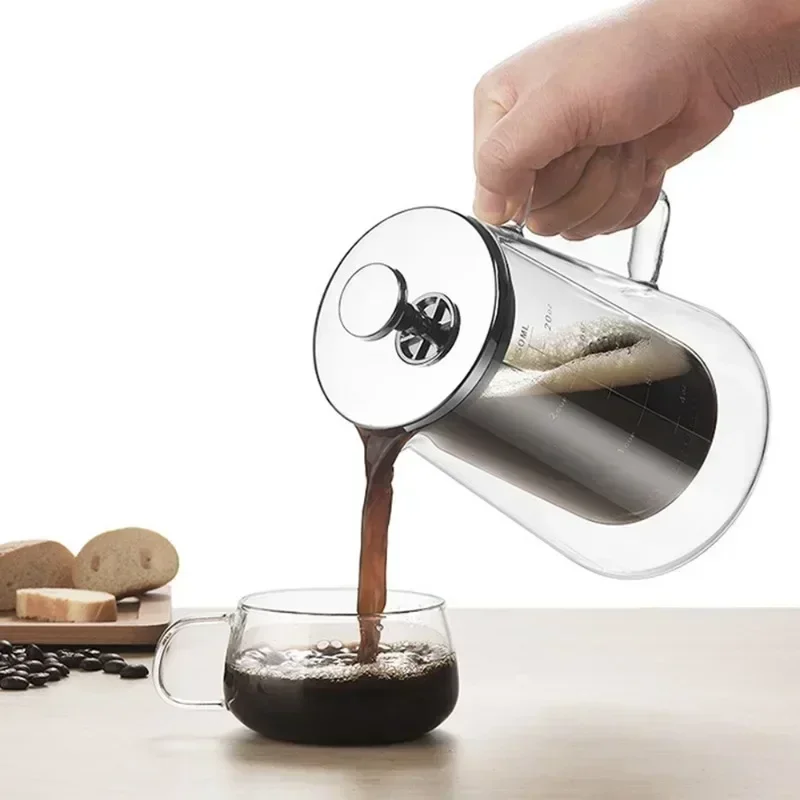 350ML/650ML/1000ML Glass French Press Heat-resistant Double-layer Filter Coffee Pot Household Filter Shared Pot Coffee Tool