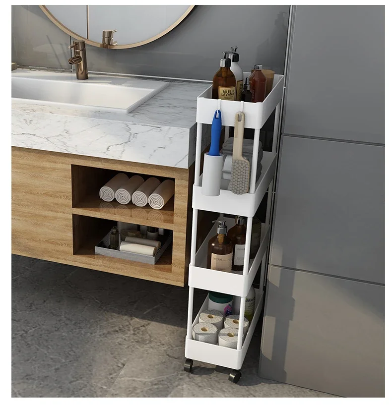 

Multi-Storey Kitchen Rack - Floor-to-Ceiling Refrigerator Side Storage Drawers, Ultra-Narrow Slit Cabinet Organizer