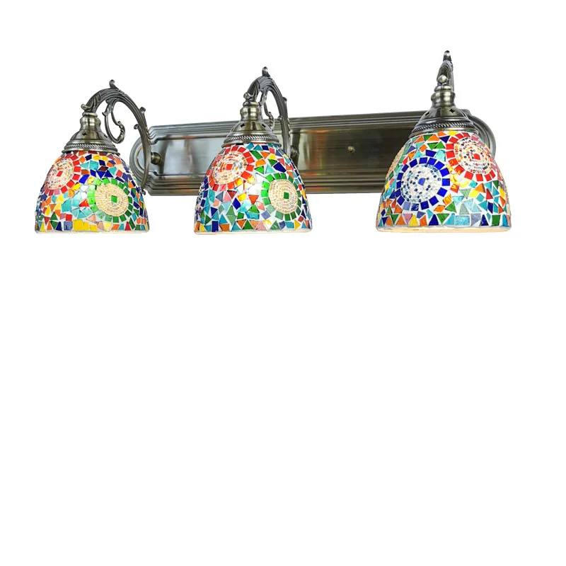 

Mediterranean mirror headlight retro exotic American dresser bathroom makeup mirror three-headed mirror front