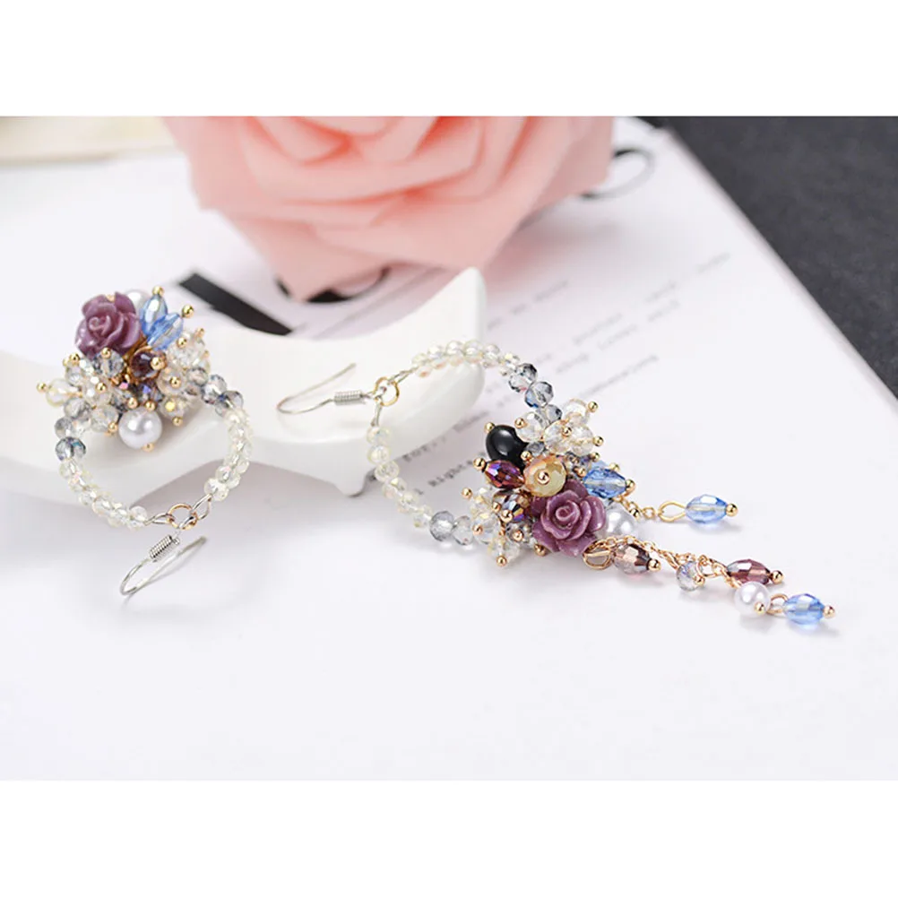 

Crystal Flower Earrings Premium Rhinestone Beads Drop Earrings Birthday Party Work Fashion Accessories for Women