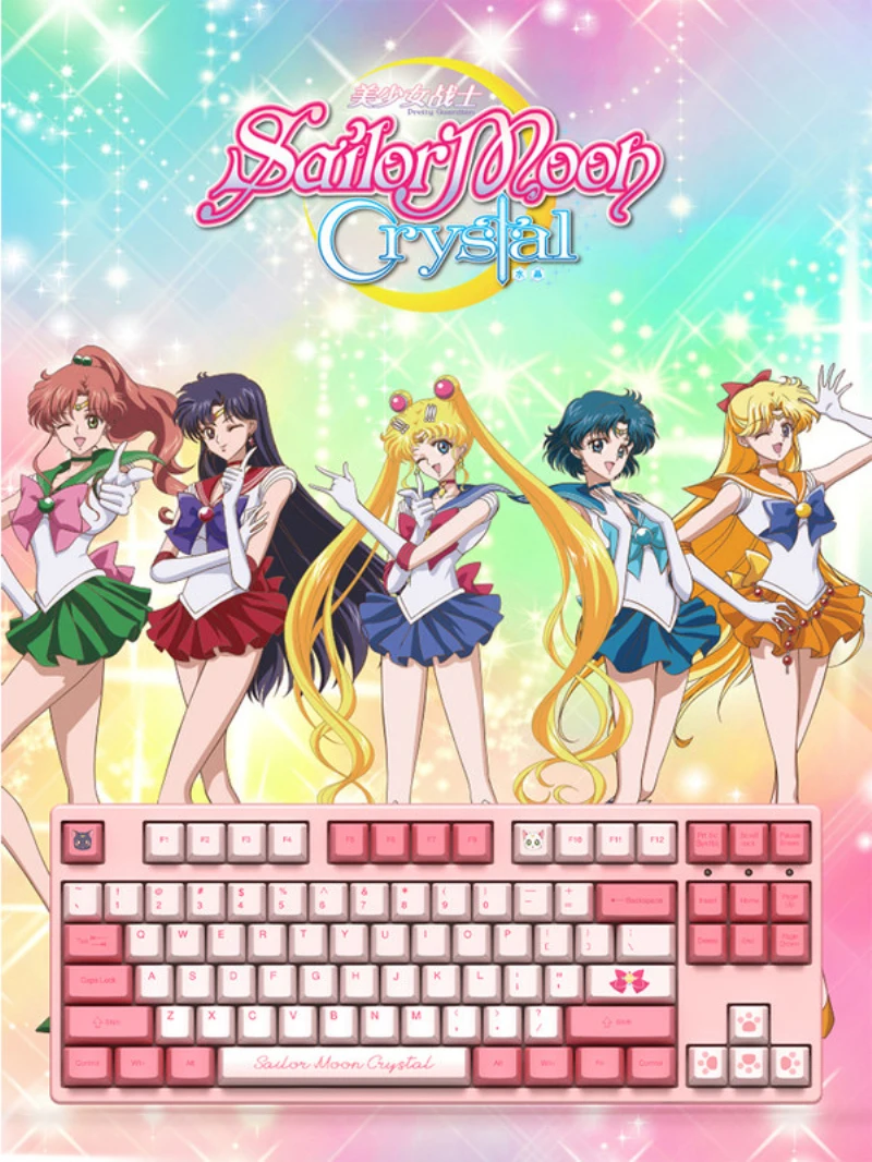 Japanese Anime Style Sailor Moon Gaming Keyboard 87 Keys Pink Wired Mechanical Gaming Keyboard 3087 Gift for Girl