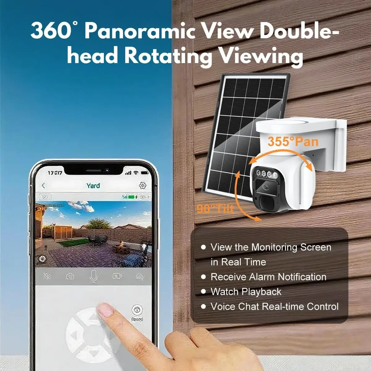 4G LTE Solar Security Camera Outdoor Wireless, No WiFi, 2K Night Vision, PIR Motion, 360° View, Two-Way Audio, SIM & SD Included