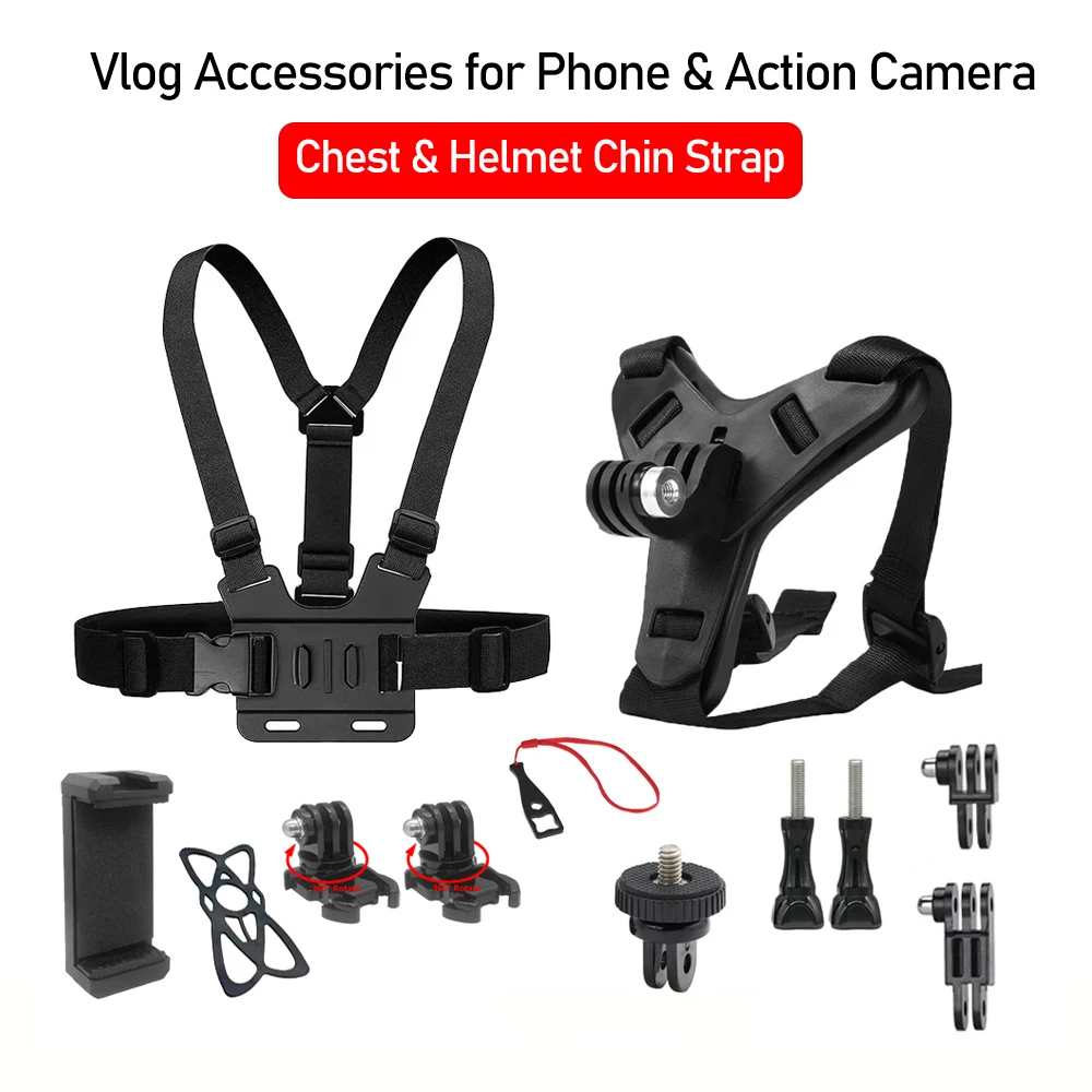 12 in 1 Vlog Accessories Kit for Mobile Phone & Action Camera outdoor riding Motorcycle Helmet Chin Strap for GoPro Hero 12 11 9
