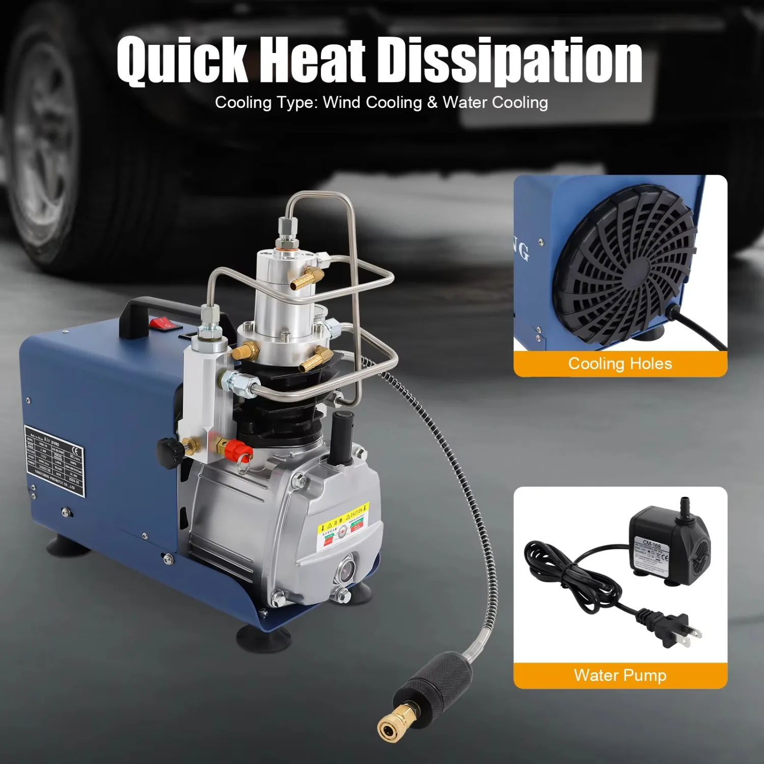 110V 30MPA Electric Air Compressor Pump, 110V 300Bar 4500PSI High Pressure Two-stage Compression Separator