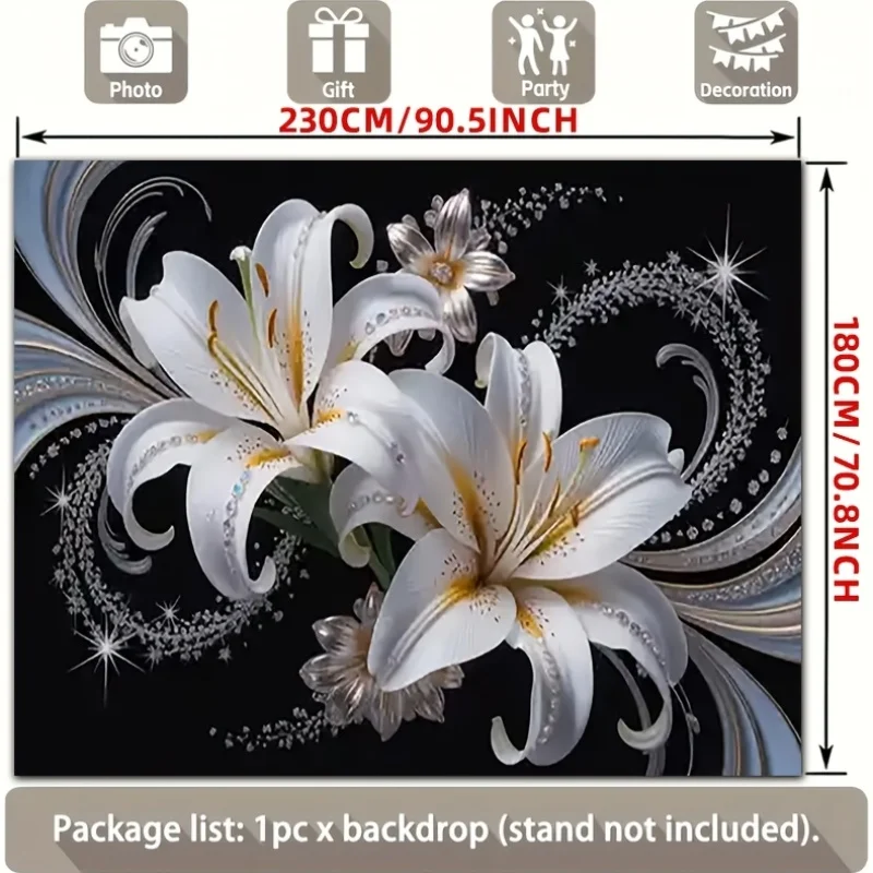 Luxurious White Lilies Floral Tapestry Wall Decor Black Background Art Modern Floral Mural Print Living Room Home Decoration Abs