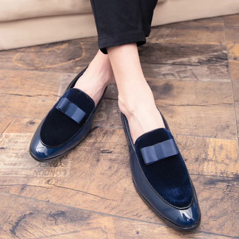 Loafers Men PU Splice Bow Decoration Round Head Low Heel Anti Slip Spring and Autumn Business Men Dress Shoes