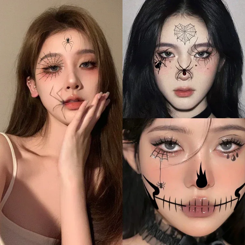 Halloween Spider Face Stickers Tattoo Sticker Black Spider Bat Children Adult Disposable Halloween Decoration Tattoo Stickers