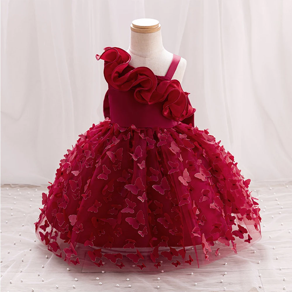 HETISO Butterfly Flower Baby Girl Dress for Wedding Party New Year Infant Sling Tutu Ball Gowns First Birthday Toddler Clothes