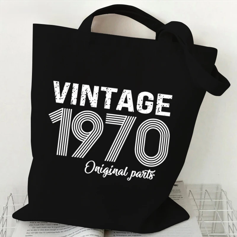 Vintage 1974 Pattern Tote Bag for Women 1970~1979 Women\'s Canvas Bag Reusable Crossbody Bags Reusable Foldable Storage Tote Bag