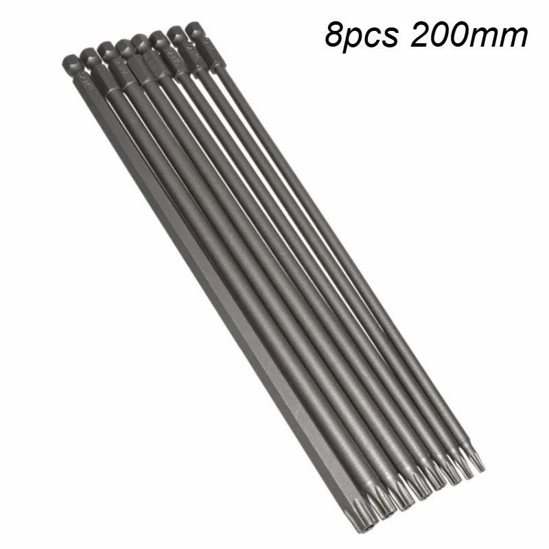  8Pc Star Screwdriver Bit 1/4'' Shank Hex Wind Drill Head 150mm 200mm Screw Wrench Magnetic Star T8 T10 T15 T20 T25 T27 T30 T40