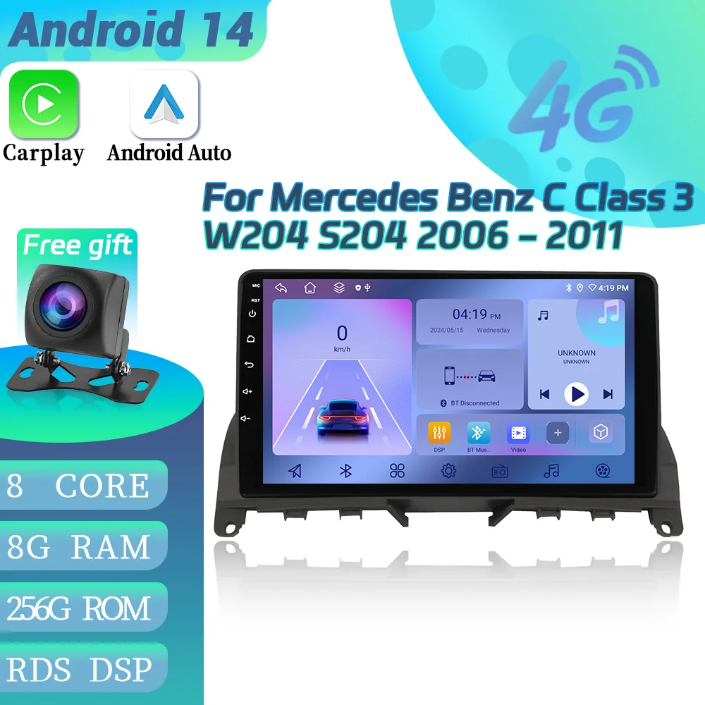 

Android 14 For Mercedes Benz C Class 3 W204 S204 2006-2011 Car Player Multimedia Wifi 4G GPS Radio Carplay Touch Screen Stereo