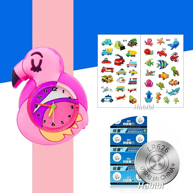 Cartoon Toucan Flamingo Children\'s Watches Baby Birthday Gifts Baby Study Time Clock Girls Boys Kids Watch Toy Spare Battery