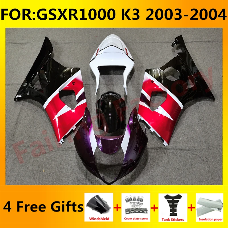 

NEW ABS Motorcycle Whole Fairing kit fit for GSXR1000 GSXR 1000 03 04 GSX-R1000 K3 2003 2004 full Fairings kits set red white