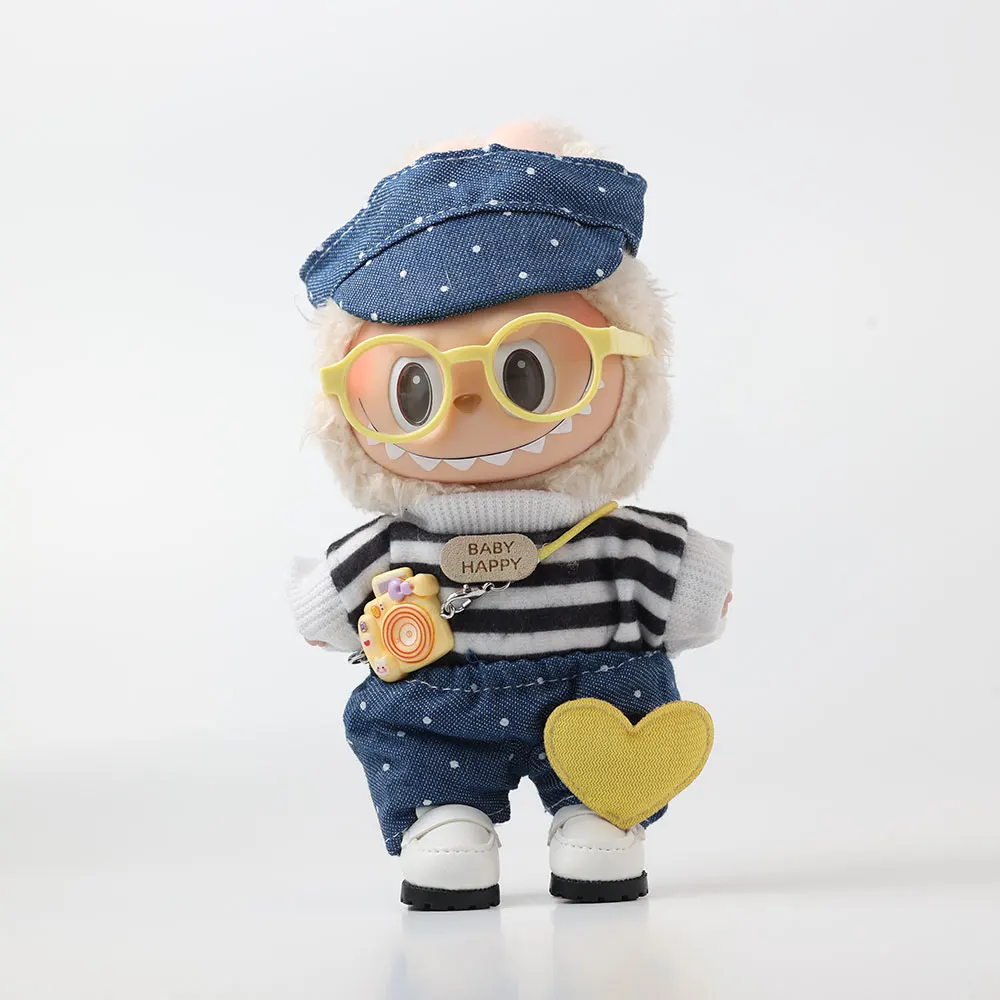 

Избранная высококачественная кукольная одежда для Labubu, полосатый свитер 15-17 см, джинсовая шляпа, комплект из 6 предметов, универсальная одежда Labubu