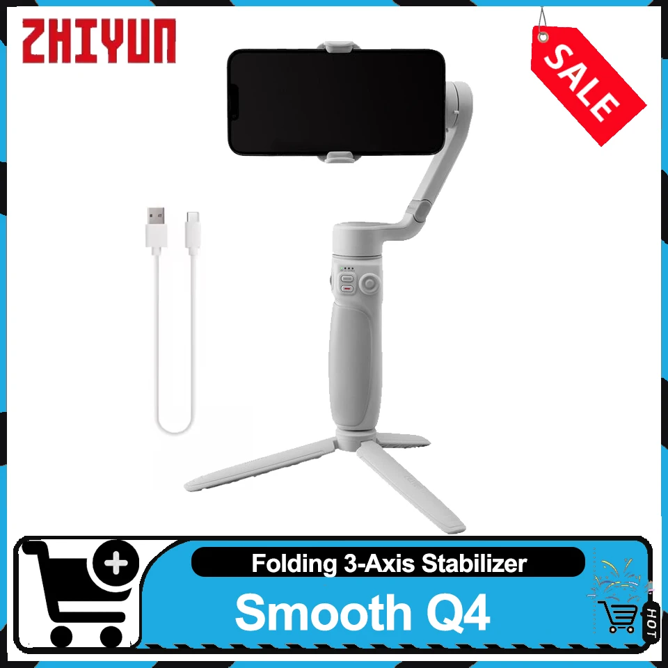 

ZHIYUN Smooth Q4 3-осевой стабилизатор Ручной стабилизатор 15-часовое время работы Поддержка смартфонов до 9,9 унций для записи видеоблогов