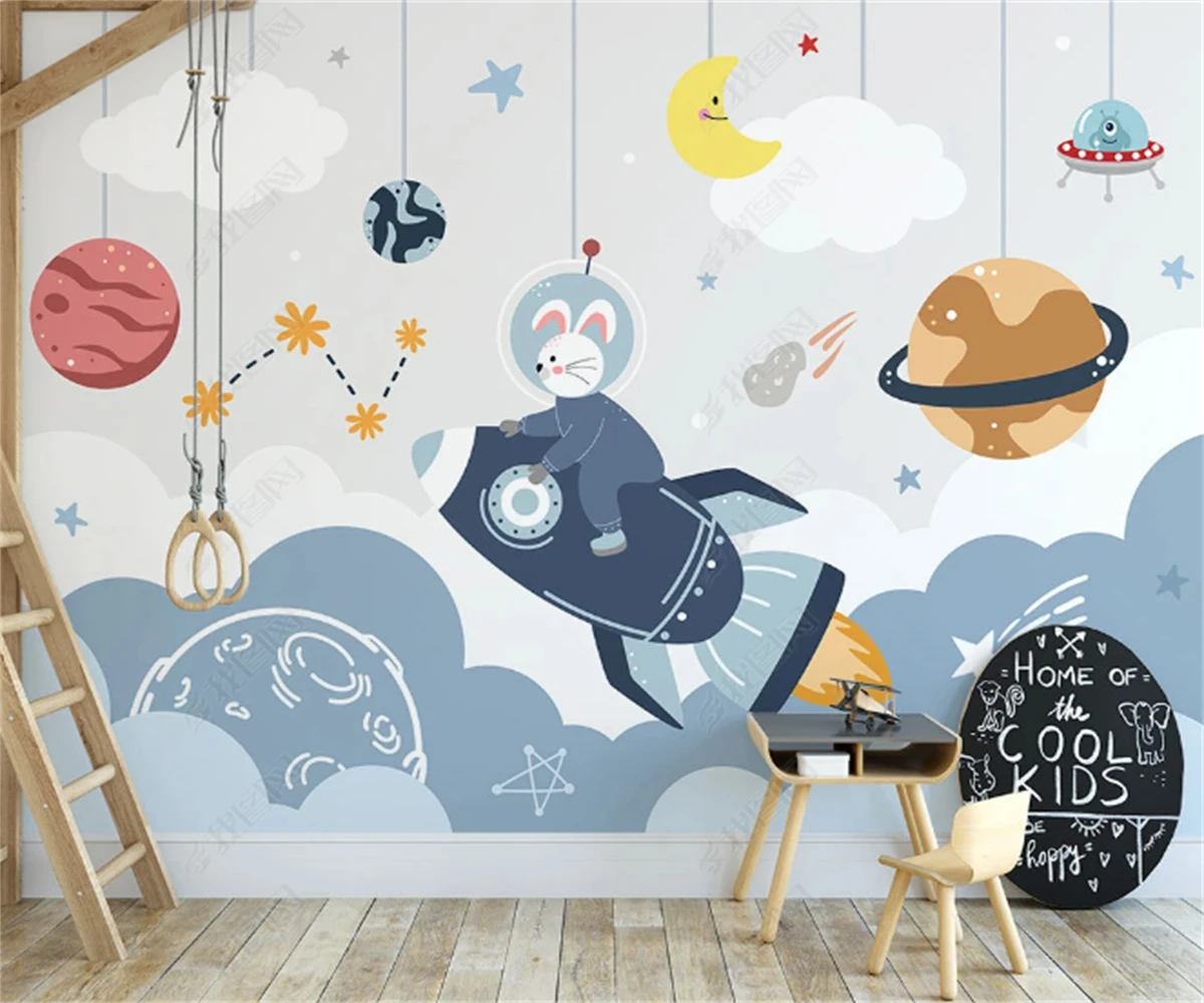 

Beibehang индивидуальные современные астронавты, нарисованные вручную космическая планета, ракета, звездное небо, детский фон для всего дома, обои