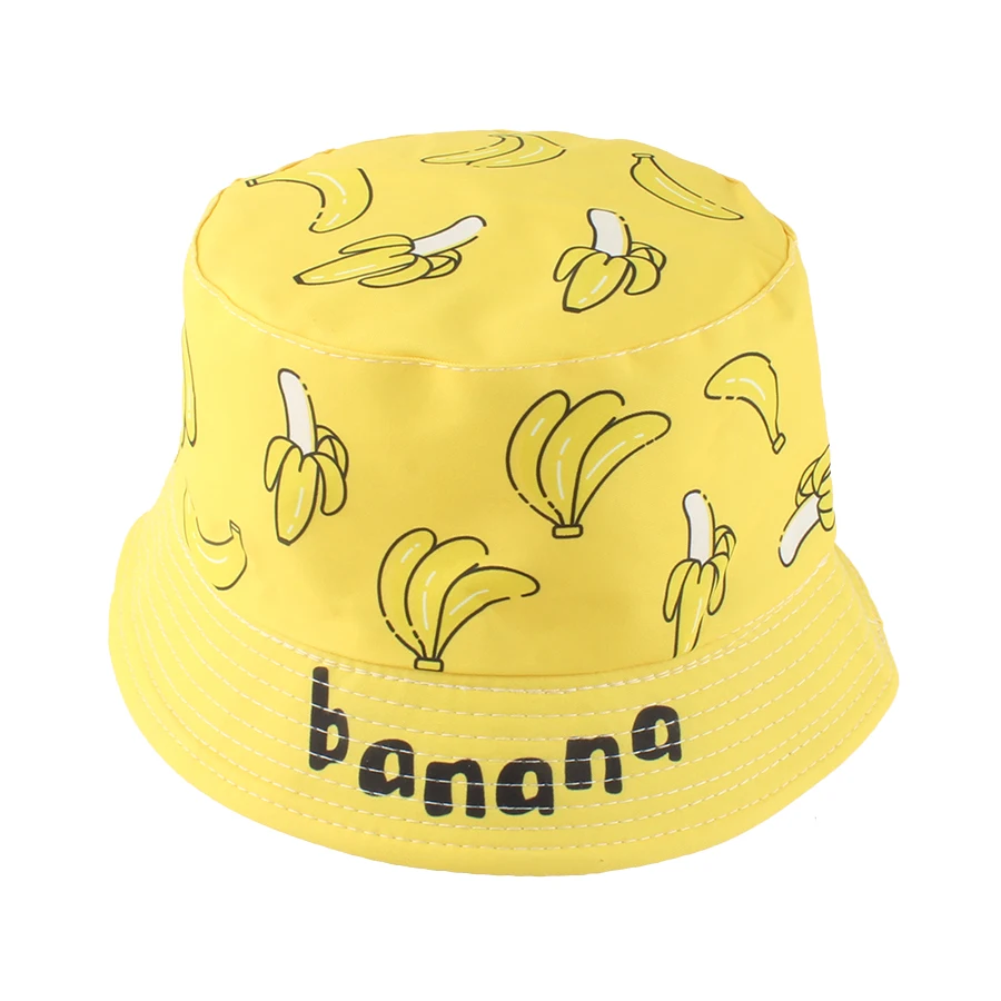 Children Summer Fisherman Hat Cute Banana Print Cotton Bucket Hat Baby Foldable Cartoon Fruit Sun Hats For Kids Panama Caps image 4