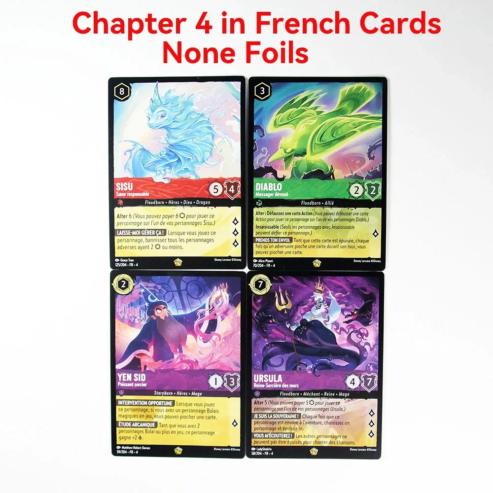 Cartes de jeu Lorcana Proxy, chapitre 4, français, non feuille, haute qualité, ursula Diablo Sisu FP sid TCG