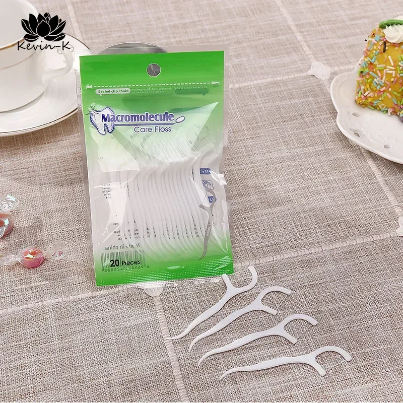 Ultra-fine, High Tensile Strength Flossing Wand Tooth Flosser Flat Floss Floss Flosser 20 Pcs. Polymer Bag Resealable