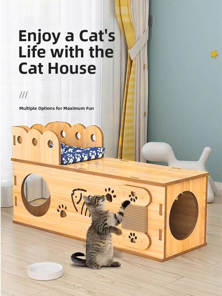 Season-Universal Wooden  House Tunnel Toy Detachable  Hole Pet Nest Mid-Sized Large-Sized Small-Sized  Furniture