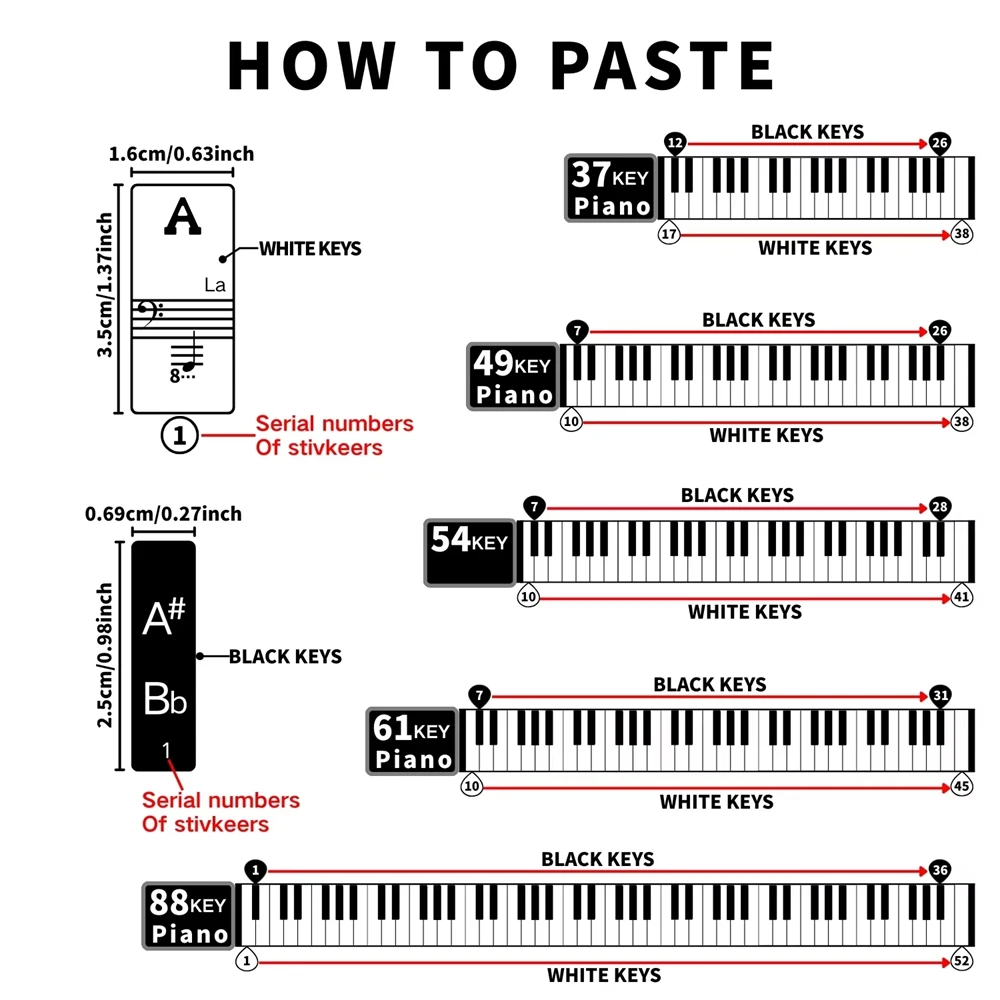 Transparent Piano Keyboard Stickers 49/54/61/88 Key Detachable Music Decal Notes Electronic Piano Piano Spectrum Sticker Symbol