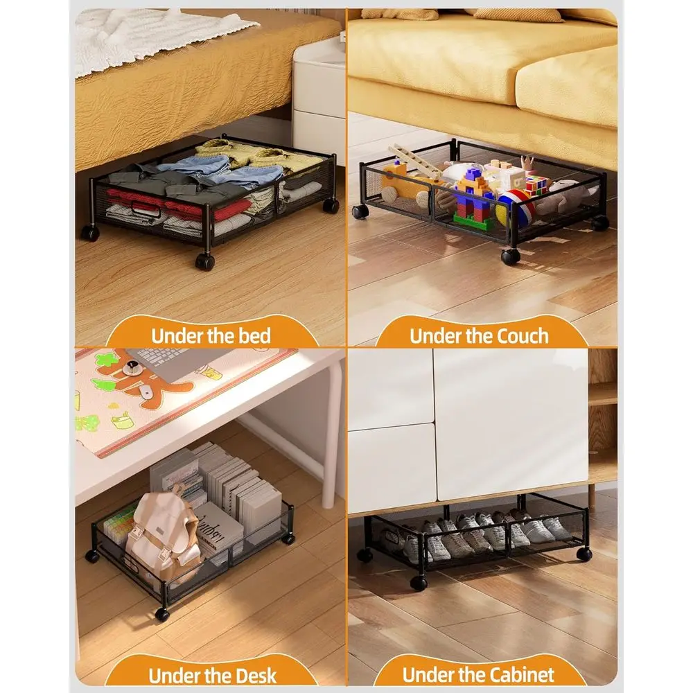 4-pak czarnych pojemników do przechowywania pod łóżkiem o pojemności 60 litrów na ubrania, buty i koce do sypialni