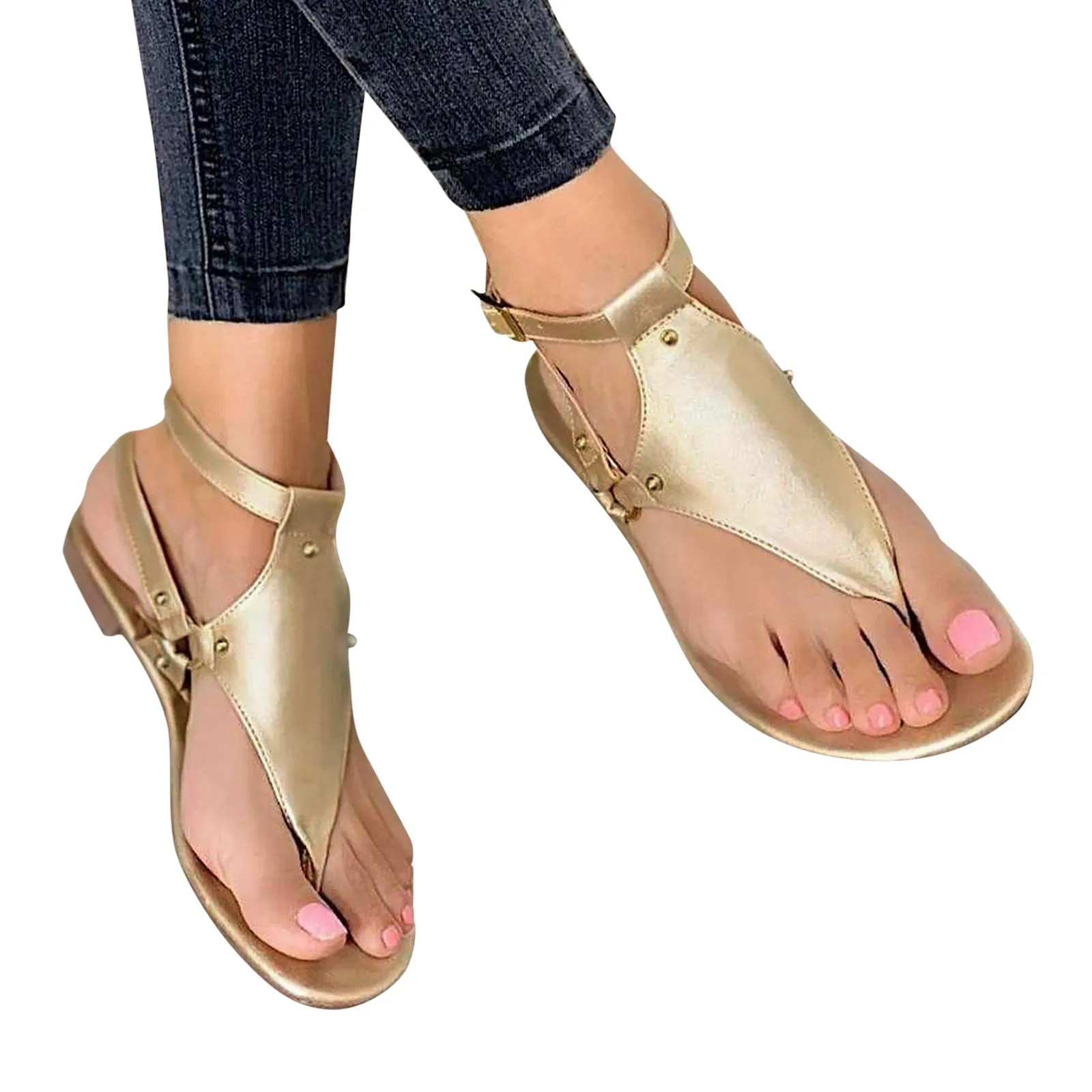 Thong Sandals For Women Open Toe Shoes Flat Beach Sandals Ladies Buckle Strap Flip Flops Shoes Cork Sandals for Women Leather