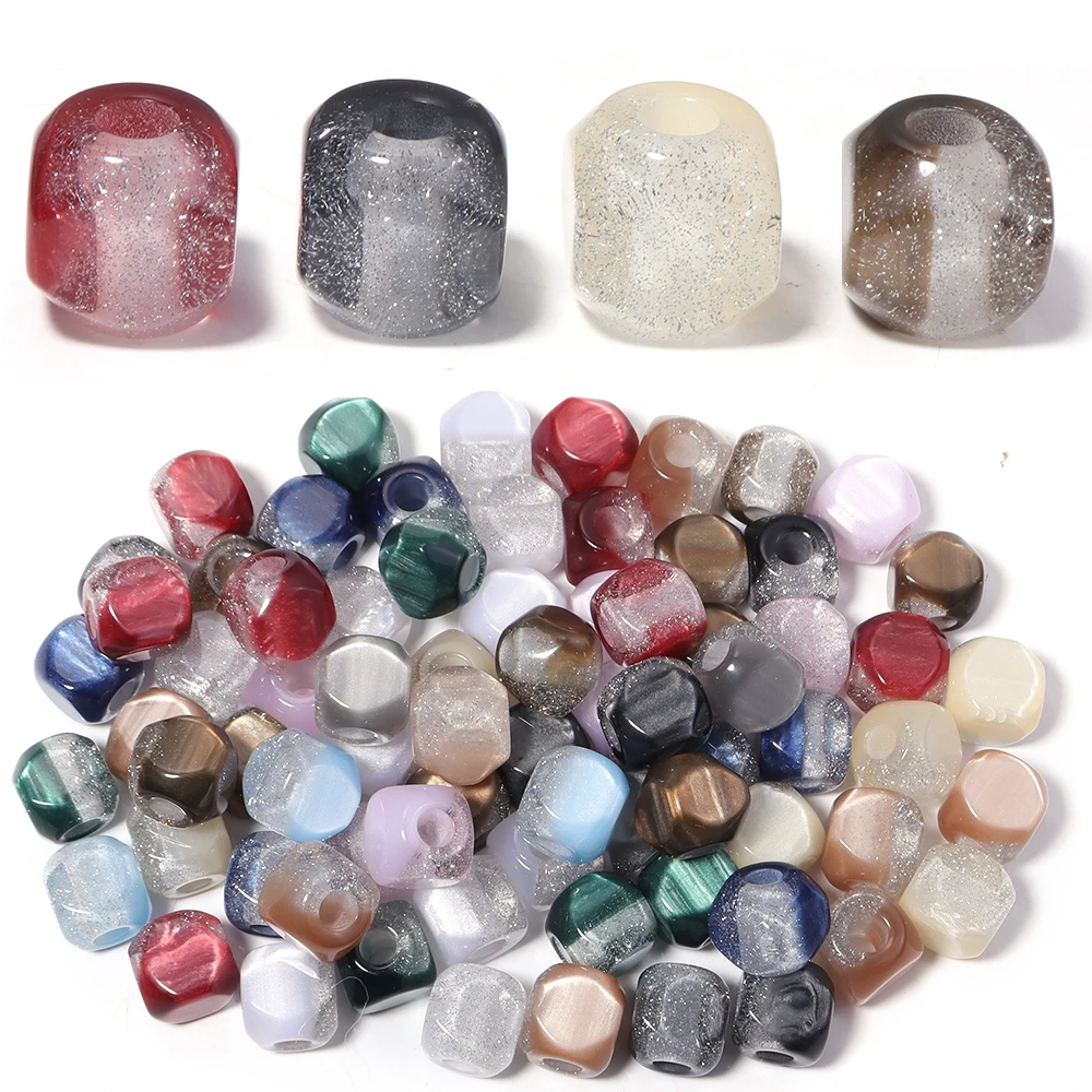 5pcs Resin 15.5x16mm Square Shape Loose Beads Big Hole Glitter Pony Beads for Bracelet Necklace Making DIY Jewelry Accessories