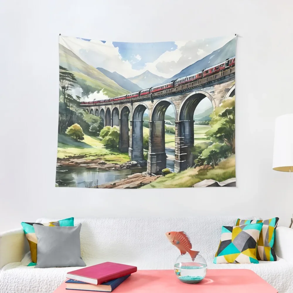 

Glenfinnan Viaduct: Watercolor Beauty in Scotland Tapestry Decorative Paintings Wall Decor Hanging Bedroom Decorations Tapestry