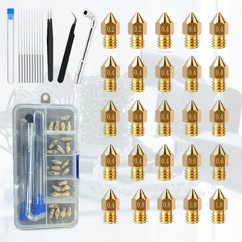 25 Pcs Creality MK8 Ender 3 Brass Hotend Nozzles, with Common Tools and Storage Box, for Ender 3 /CR 10 Series Printer Nozzles