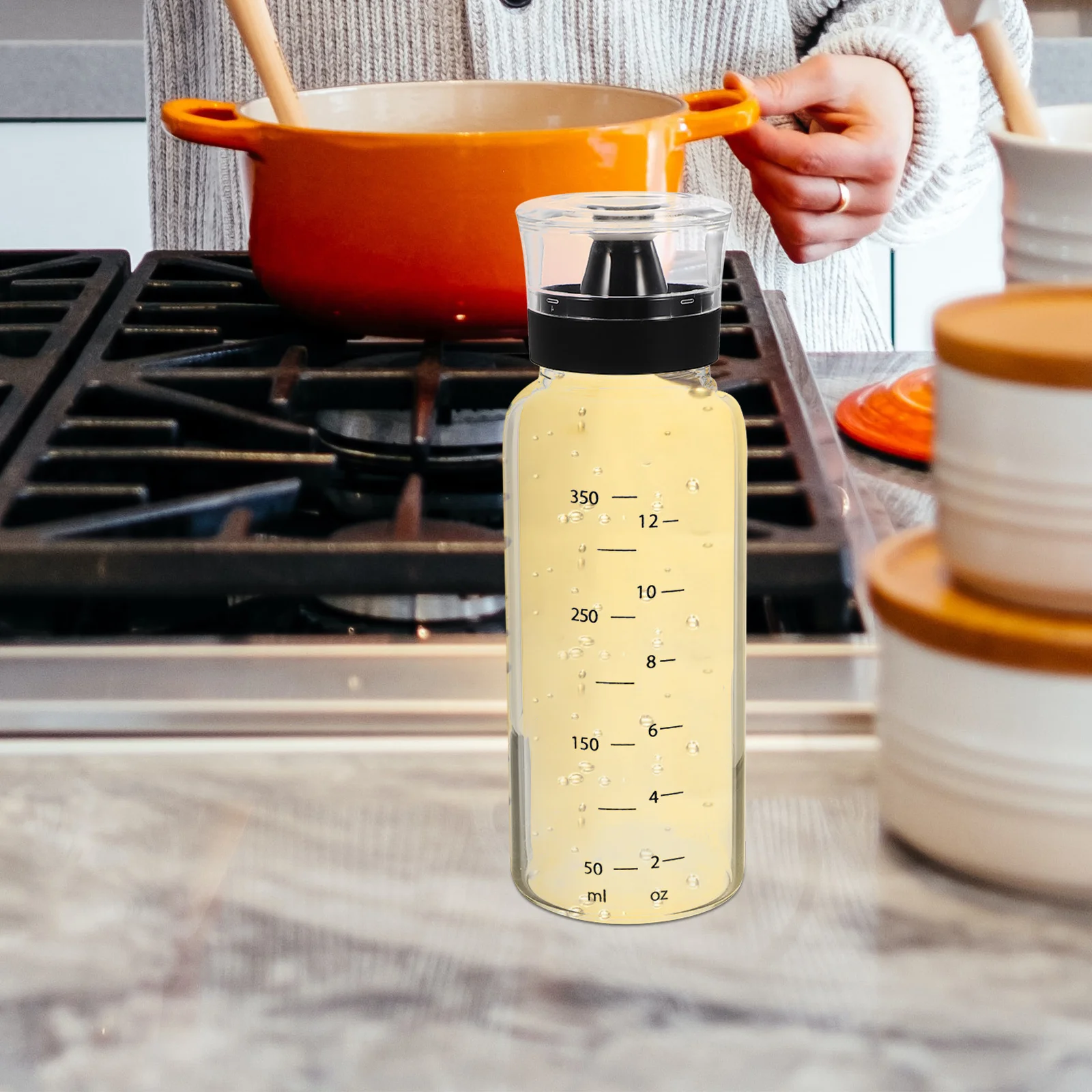 

Kitchen Oil Bottle Glass Seasoning Container Transparent Oil Dispenser Vinegar Holder Drip-Free Sturdy Glass Bottle for Cooking