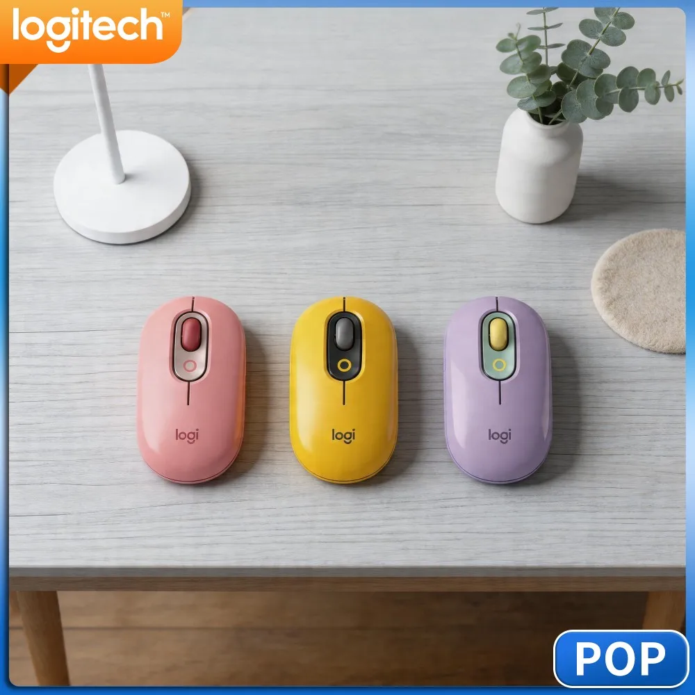 Logitech POP Wireless Mouse Bluetooth SilentTouch Customizable Emoji Button Multi-Device Compact Office Mice for PC Mac iPad