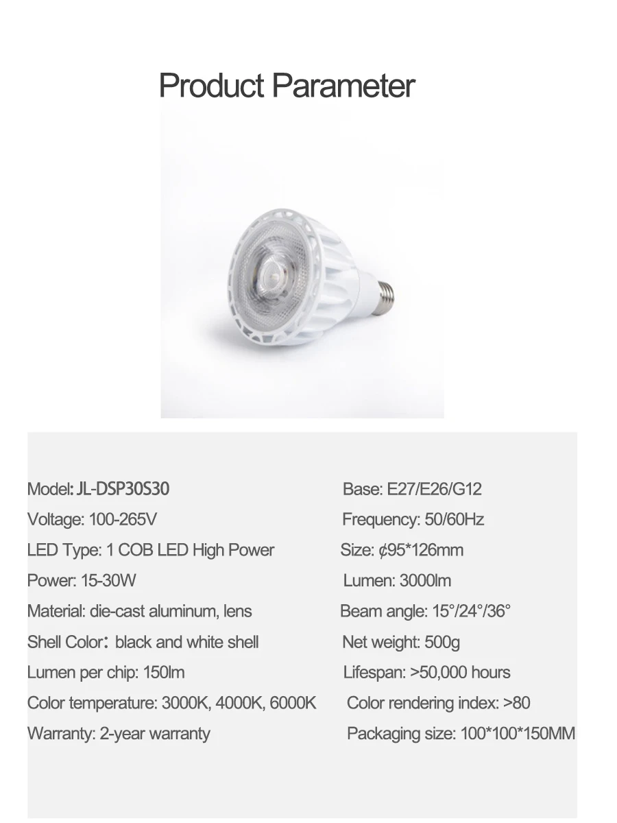 12 pièces/lot AC85-265V Par30 ampoule Led E26 E27 projecteur 15W 25W 30W 6000K 3000K blanc chaud encastré plafond Led spot chambre