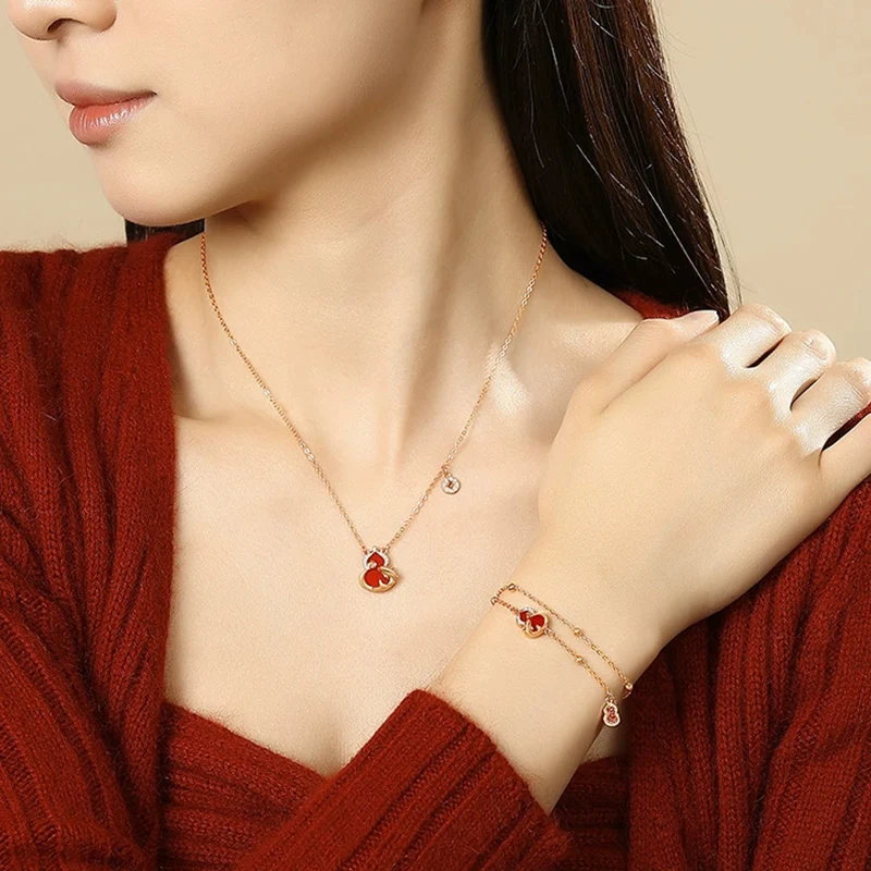 Lucky Gourd Necklace for Women Light Luxury Red Koi Earrings Fashionable and Simple Ethnic Style Jewelry Set KOFSAC