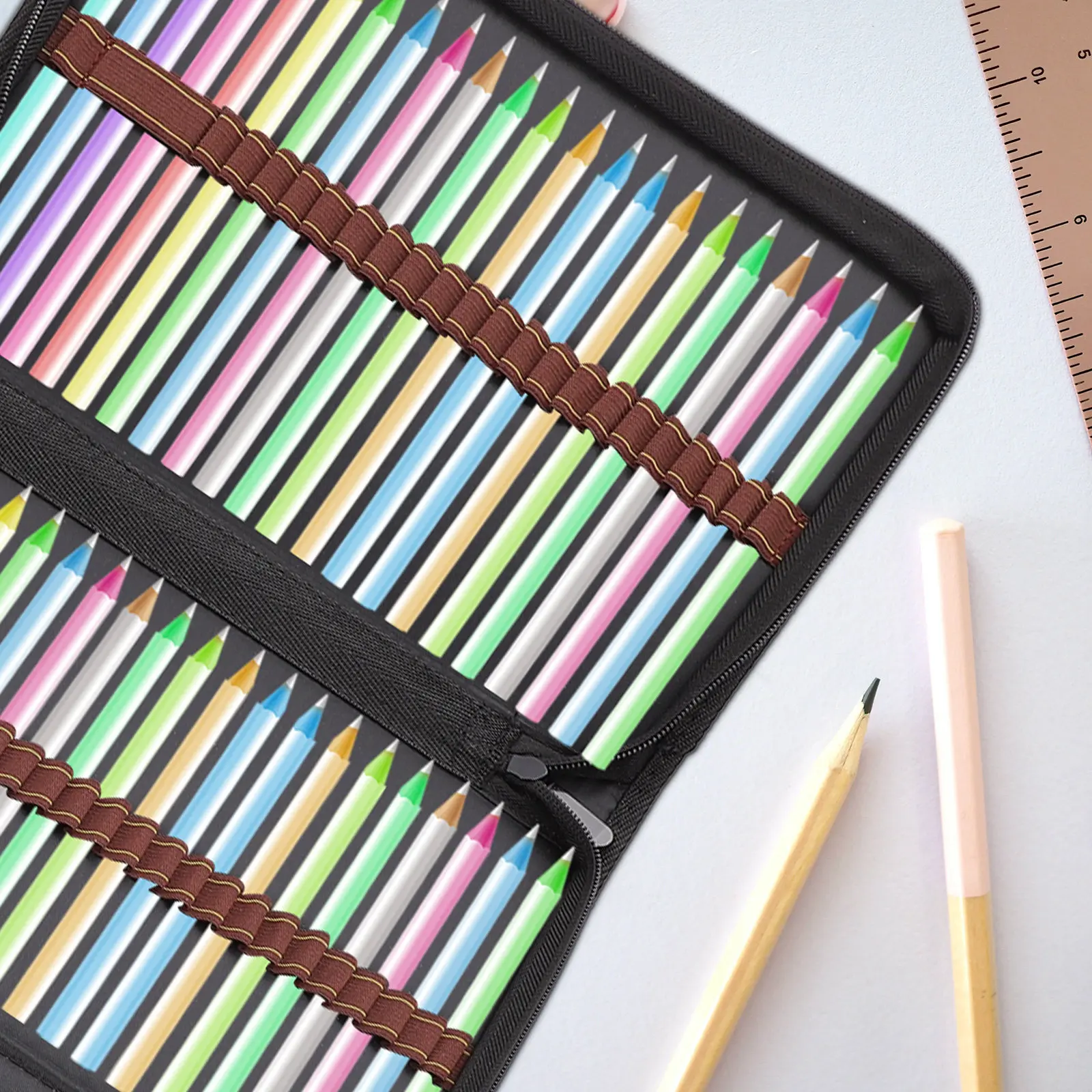 1Pcs Pencil Case Canvas Arts Sketch Pencil Bag Folding Large Capacity Stationery Organizer Zipper Smooth Student Pen Pouch