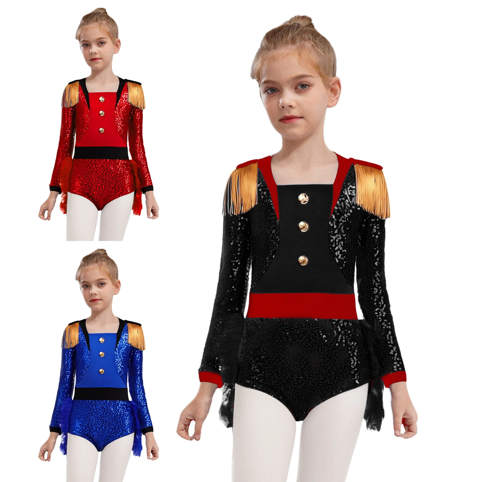 فتاة هالوين كسارات البندق زي السيرك Ringmaster تأثيري الملكي الشرف الحرس زي حفلة الزي الترتر ريشة توتو يوتار