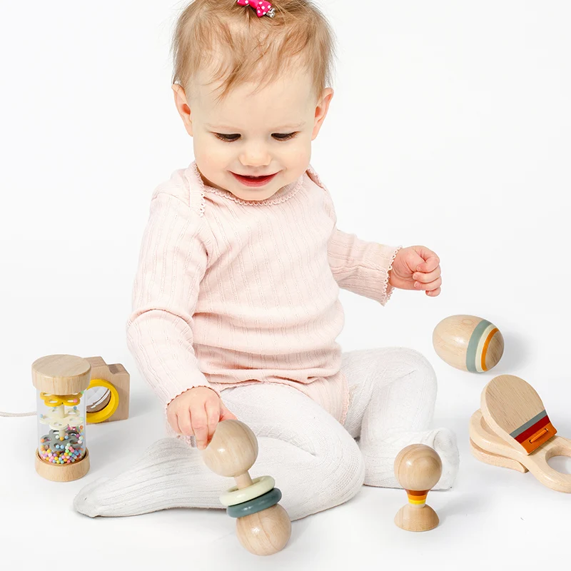Juguetes de madera Montessori para niños, juego de sonajero para bebé de 7 piezas, juguetes con sonido, entrenamiento de agarre, ayuda para educación temprana, regalo