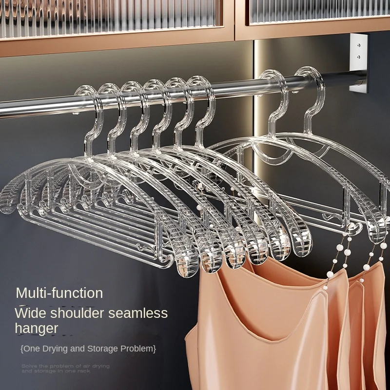 

10pcs Acrylic Transparent Clothes Hanger Non-slip Bold Style Seamless Clothes Hanger Non-slip Plastic Clothing Store