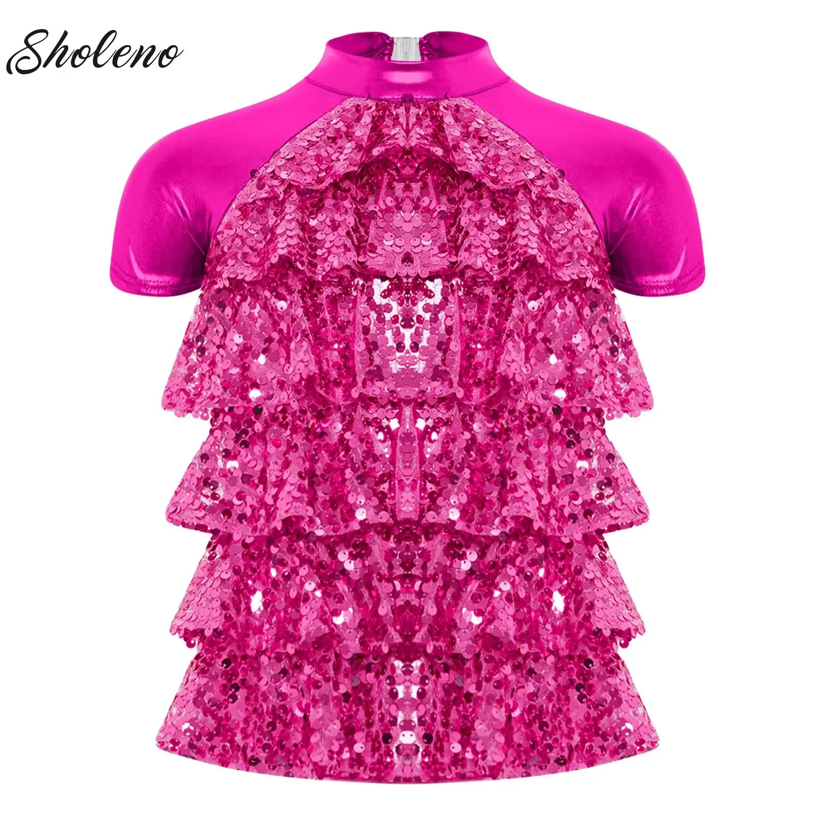

Kids Boys Metallic Shiny T-shirts Top Mock Neck Bright Blouse Dancewear Sparkly Jazz Hip Hop Modern Dance Tops Stage Performance