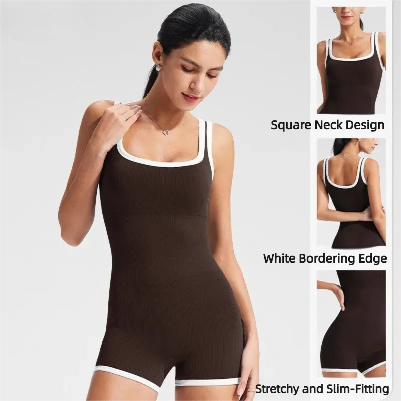 Workout Jumpsuit Women Scrunch Butt Lifting Bodycon Yoga Pilates Training Short Romper Sculpting Gym Activewear Fitness