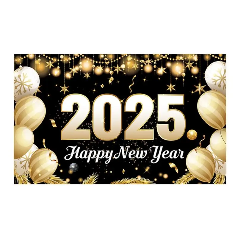 New Year Backdrop 2025 Backdrop For Happy New Year Decorations Black And Gold Balloon Theme 70 X43 Inches New Year Parties